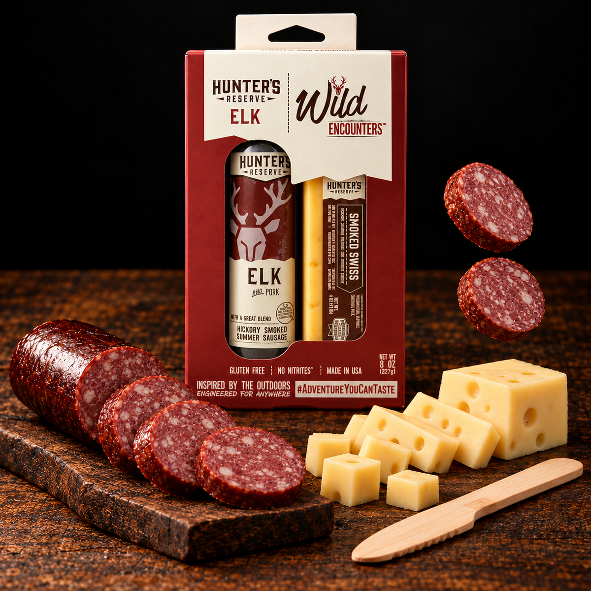 Elk Summer Salami & Smoked Swiss Cheese in a Wild Encounters Gift Box