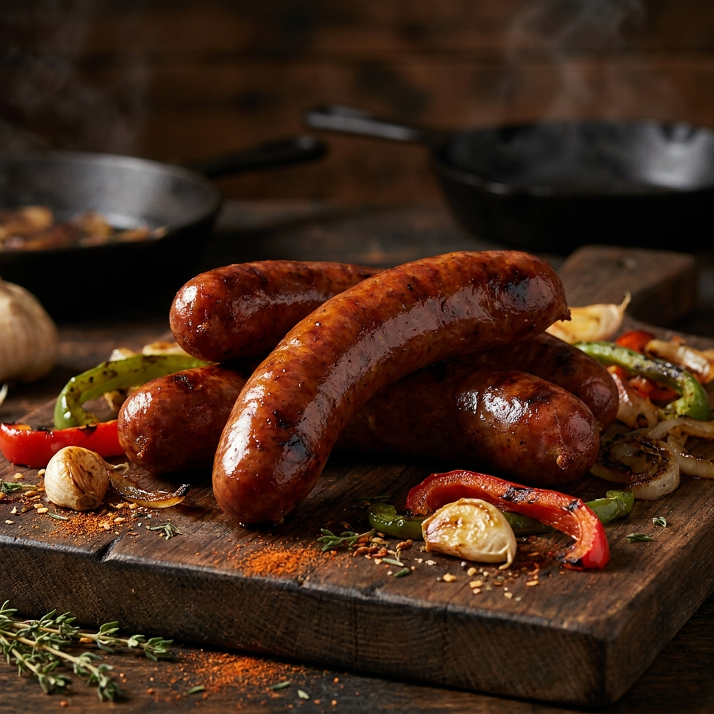 Andouille Sausage ~ made with smoked pork, garlic, peppers and onions