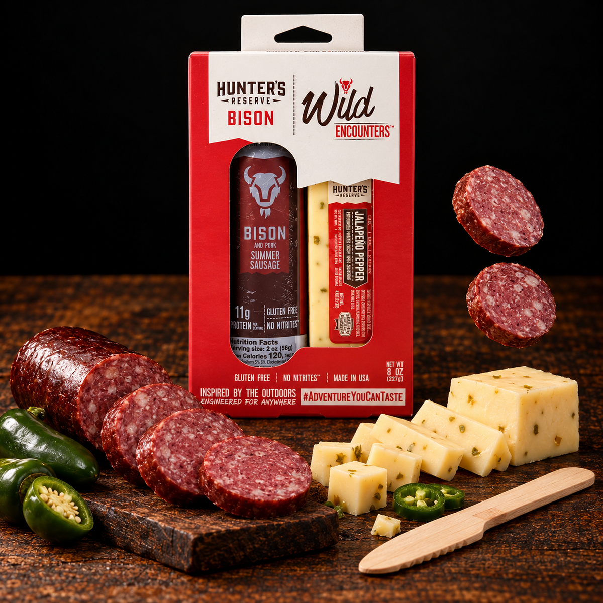 Bison Summer Salami & Jalapeno Pepper Cheese in Wild Encounters Gift Box