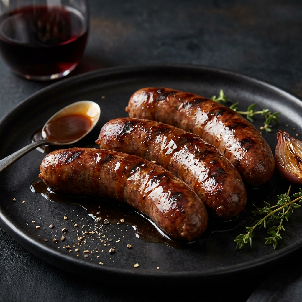 Venison Sausage with Demi Glace & Red Wine